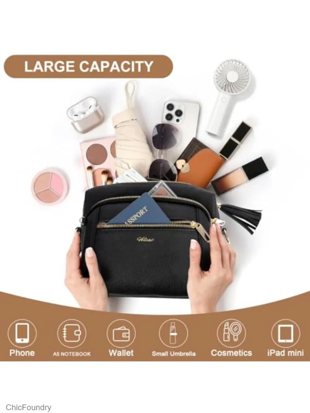 Anti-Theft Crossbody Bag with Faux Leather and Multiple Pockets